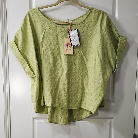 entro Tops - NWT Entro Pear Chartreuse Textured Cropped Blouse Large